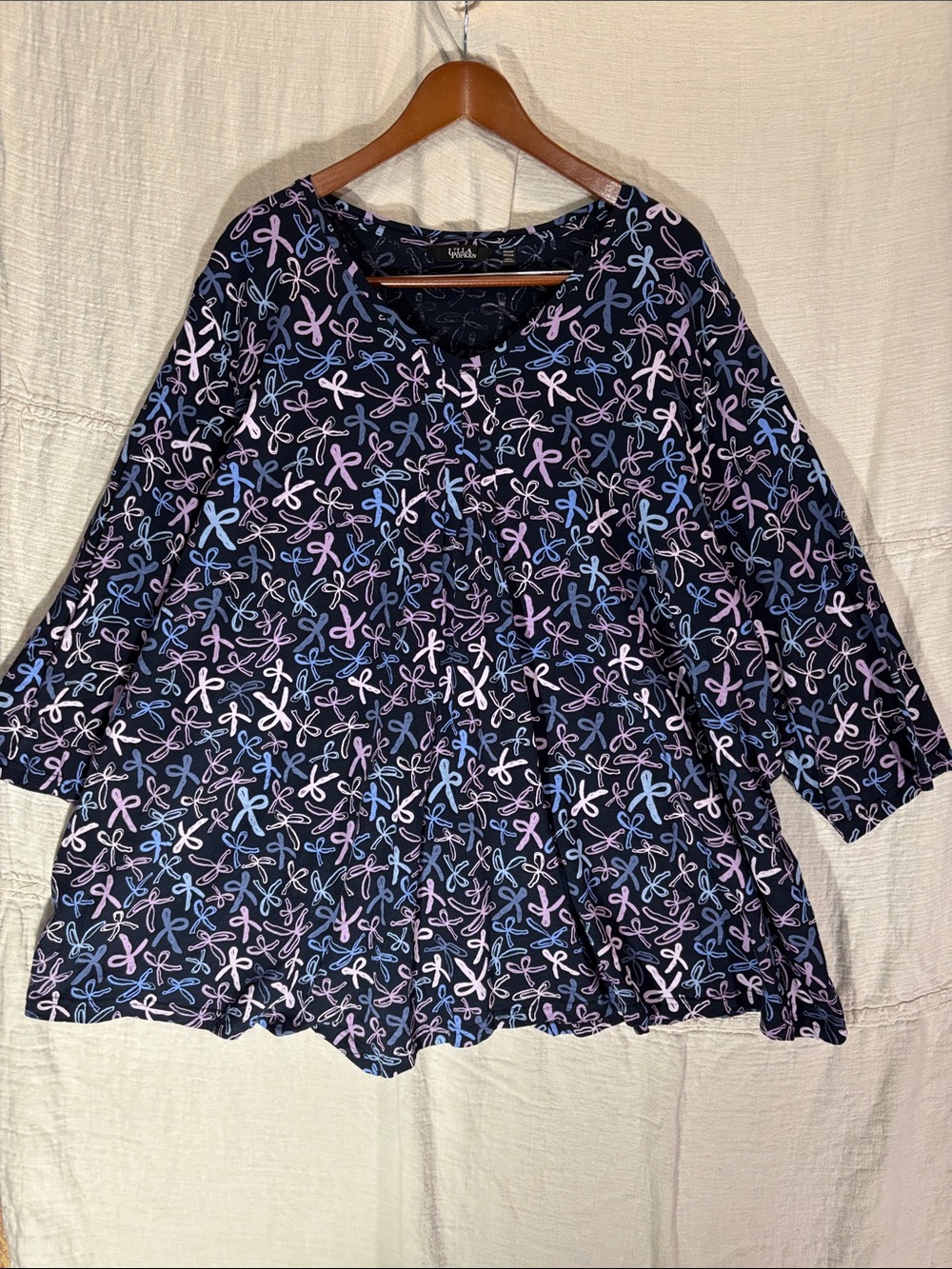 Ulla Popken Navy Tunic with Pink & Light Blue Ribbon Print